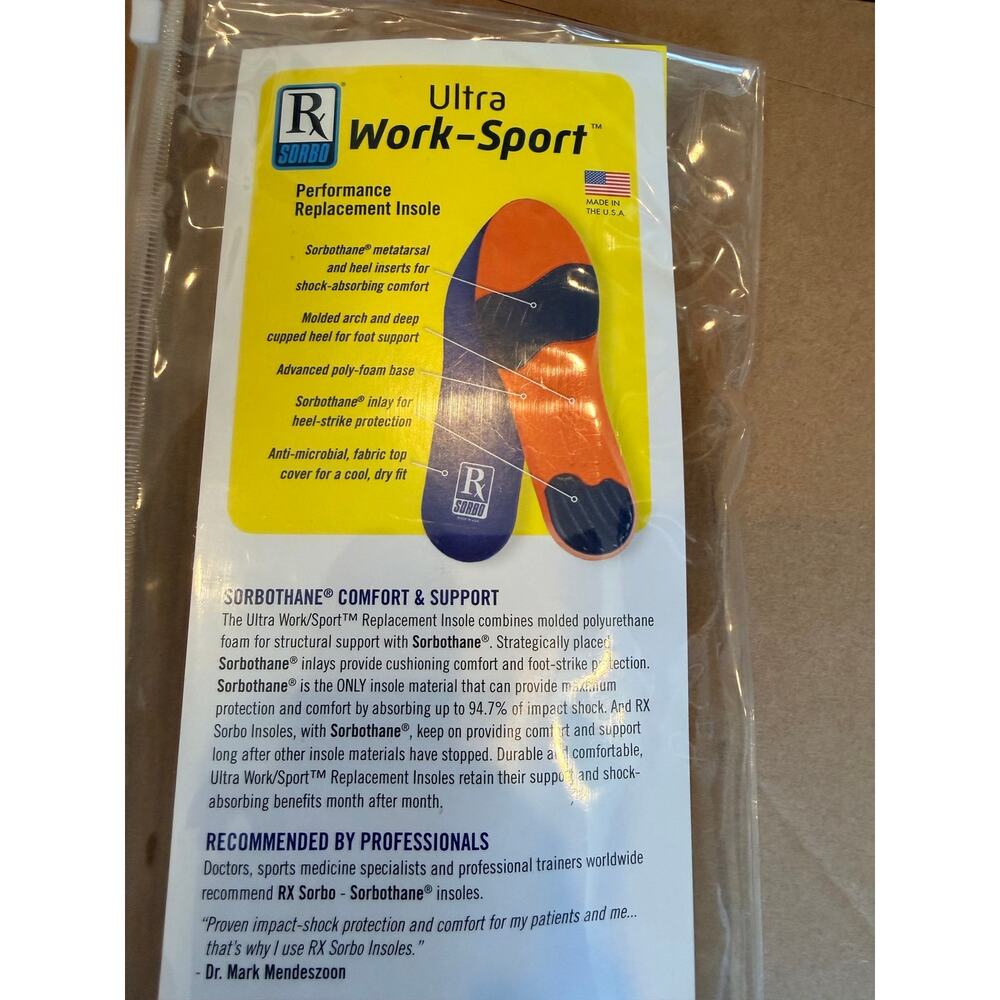 RX Sorbo Ultra Work-Sport Performance Men 5-6 Women 7.5-8.5 Insoles 1 pair - Picture 4 of 7